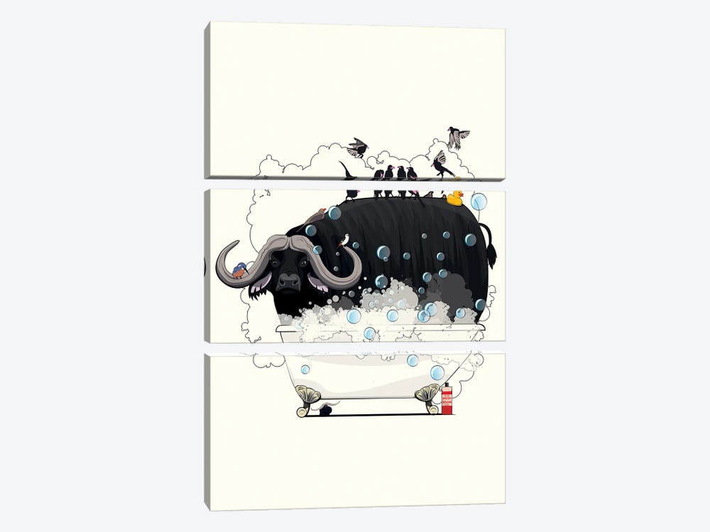 Buffalo In The Bath by WyattDesign 3-piece Canvas Print