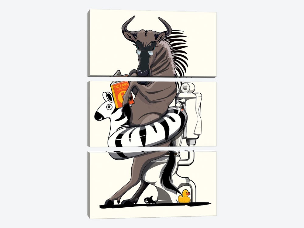 Wildebeest On The Toilet by WyattDesign 3-piece Canvas Art
