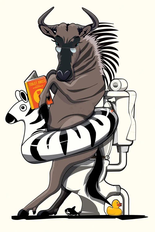 Wildebeest On The Toilet by WyattDesign wall art