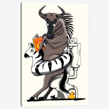 Wildebeest On The Toilet Canvas Print #WYD97} by WyattDesign Canvas Wall Art