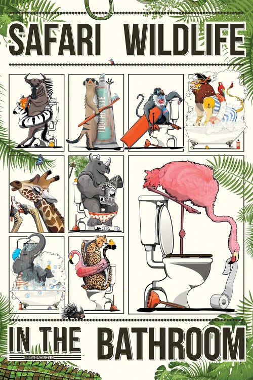 Safari Animals In The Bathroom by WyattDesign wall art