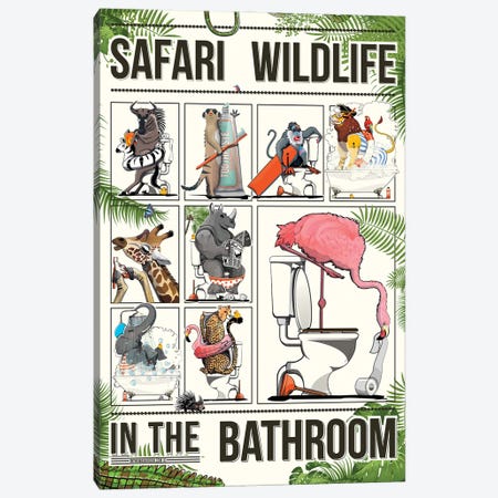 Safari Animals In The Bathroom Canvas Print #WYD98} by WyattDesign Canvas Art Print