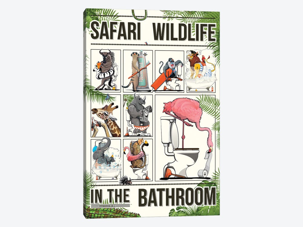 Safari Animals In The Bathroom by WyattDesign 1-piece Art Print