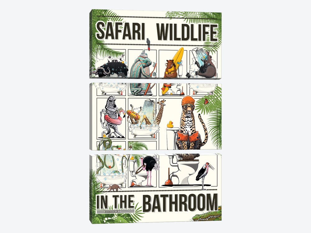 Safari Bathroom Animals by WyattDesign 3-piece Canvas Art