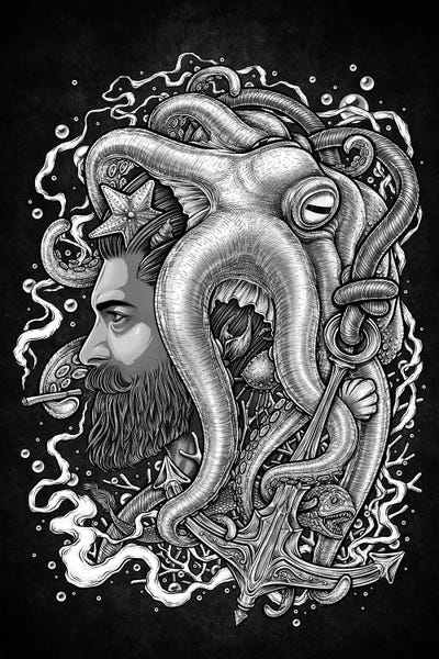 Hipster And Sea Animals by Winya Sangsorn multi panel art