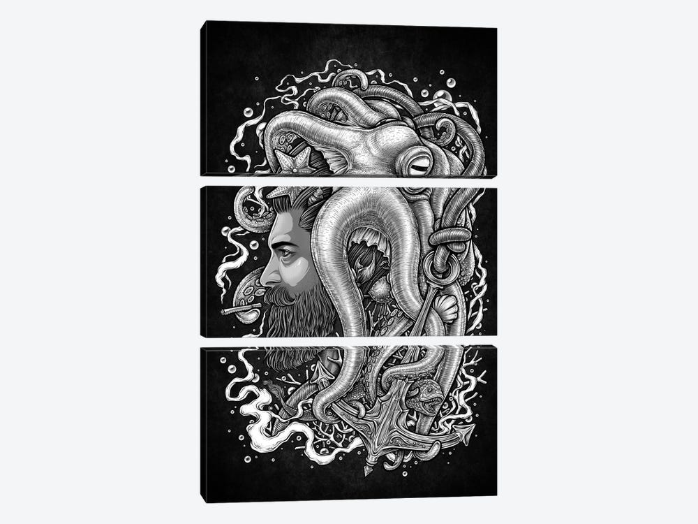 Hipster And Sea Animals by Winya Sangsorn 3-piece Canvas Artwork