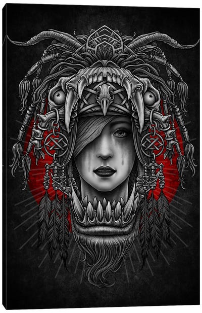 See No Evil Tribal Witch Canvas Art Print - Gray Art