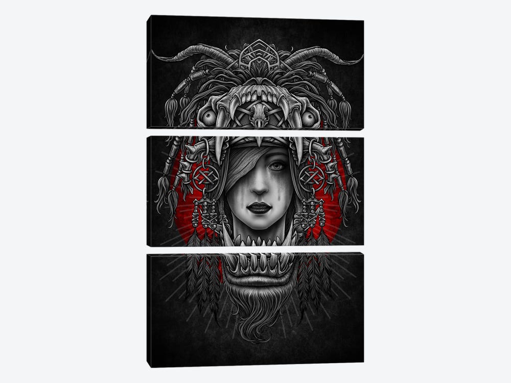 See No Evil Tribal Witch by Winya Sangsorn 3-piece Canvas Print