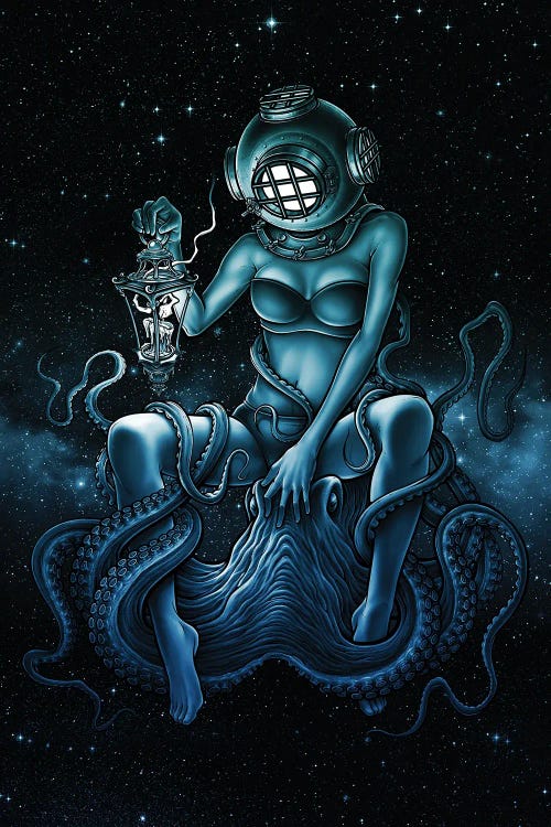 Fantasy Galaxy Walker With Creepy Octopus