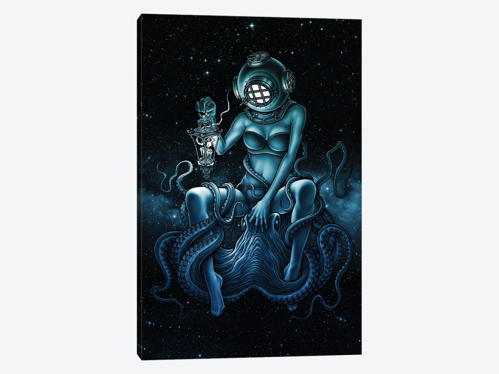 Fantasy Galaxy Walker With Creepy Octopus by Winya Sangsorn 1-piece Canvas Wall Art