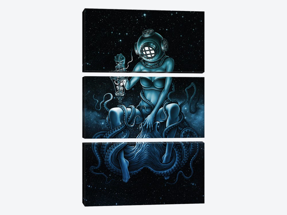 Fantasy Galaxy Walker With Creepy Octopus by Winya Sangsorn 3-piece Canvas Wall Art