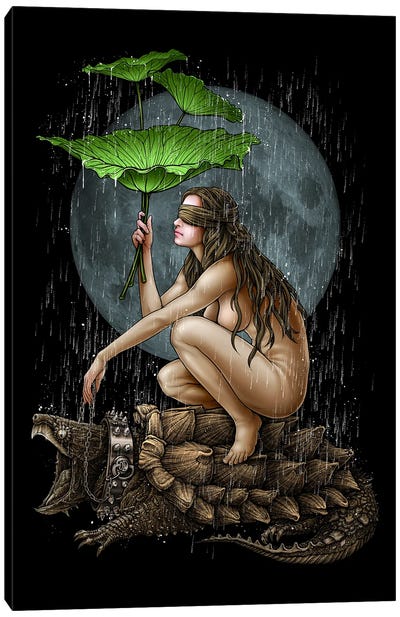 Dark Girl And Alligator Snapping Turtle Canvas Art Print - Winya Sangsorn