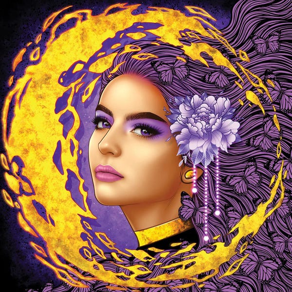 Winya Sangsorn: Angel Purple Peony And Butterflys II by Winya Sangsorn