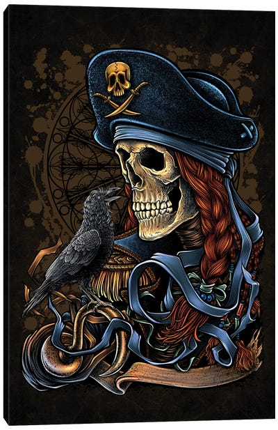 Dead Pirate And The Crow Canvas Art Print - Tattoo Parlor