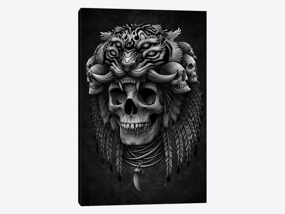 Occult Maya Skull, Tiger Headdress by Winya Sangsorn 1-piece Canvas Artwork