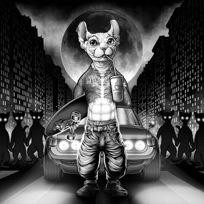 Badass Sphynx Cat Gangster by Winya Sangsorn art print
