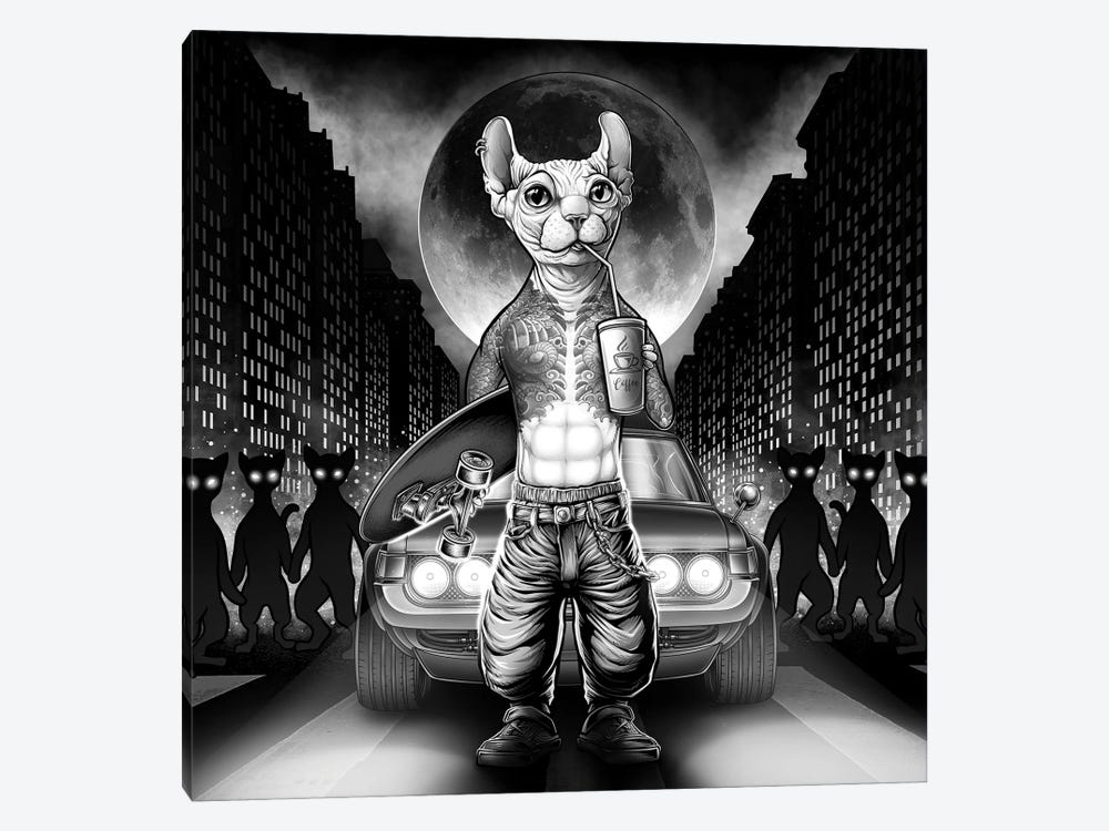 Badass Sphynx Cat Gangster by Winya Sangsorn 1-piece Art Print
