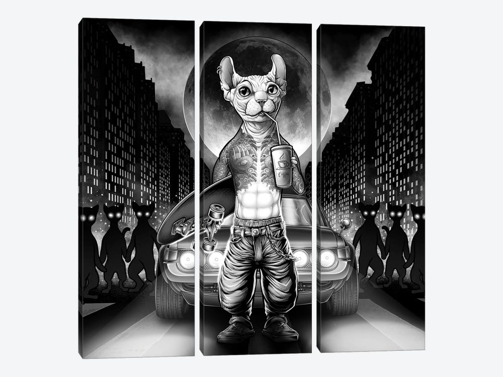 Badass Sphynx Cat Gangster by Winya Sangsorn 3-piece Canvas Art Print