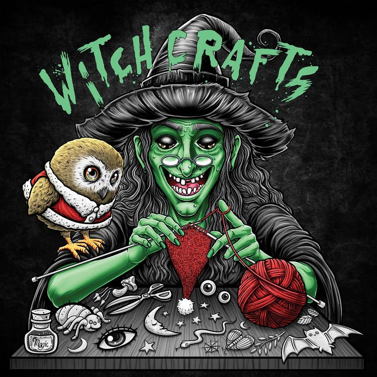 Witch Crafts And Baby Owl Crochet by Winya Sangsorn wall art