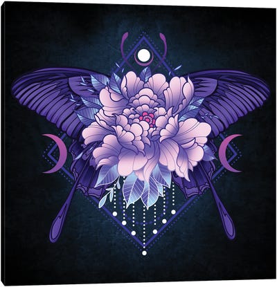 Peony Butterfly Geometric Tattoo Canvas Art Print - Purple Art