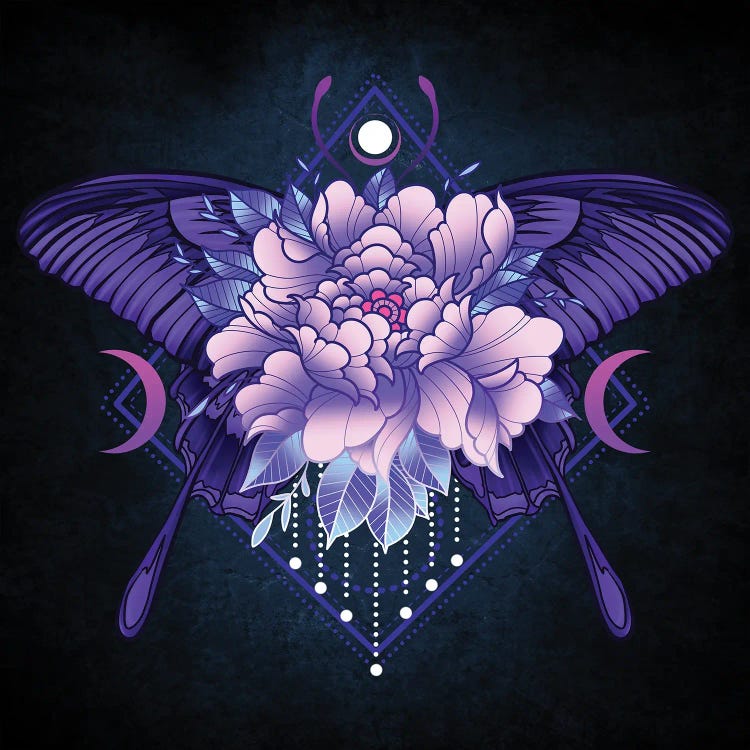 Peony Butterfly Geometric Tattoo by Winya Sangsorn wall art