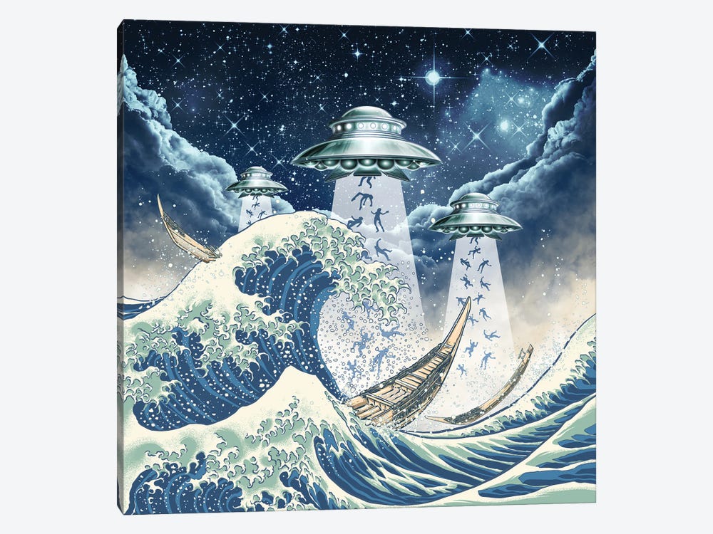 The Great Wave And Ufo by Winya Sangsorn 1-piece Canvas Artwork