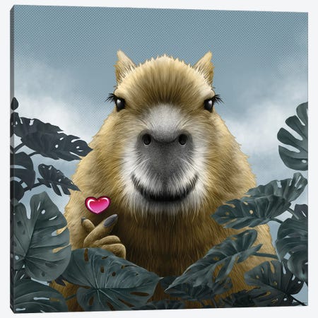 Capybara Mini Heart Canvas Print #WYS199} by Winya Sangsorn Canvas Artwork