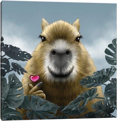 Capybara Mini Heart Canvas Art Print - Rodent Art