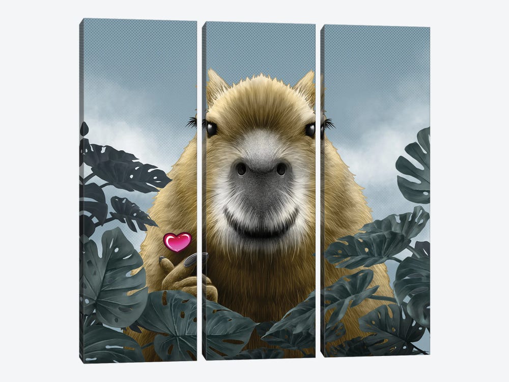 Capybara Mini Heart by Winya Sangsorn 3-piece Canvas Art Print