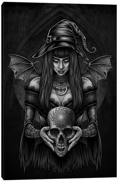 Witch And Skull Canvas Art Print - Winya Sangsorn