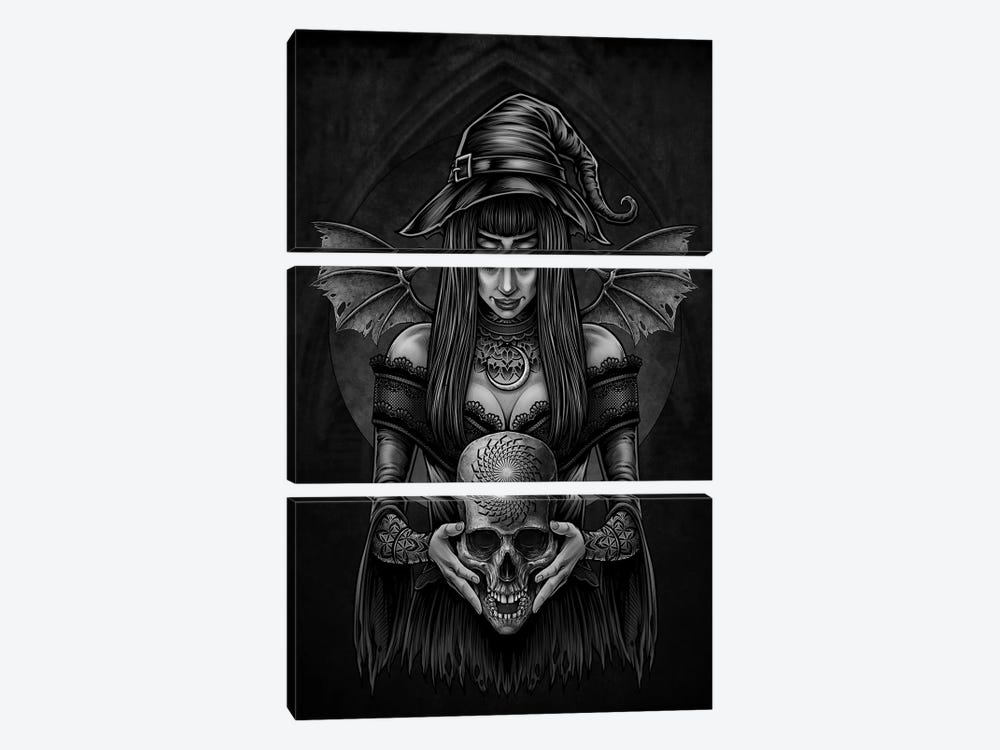 Witch And Skull by Winya Sangsorn 3-piece Canvas Art Print
