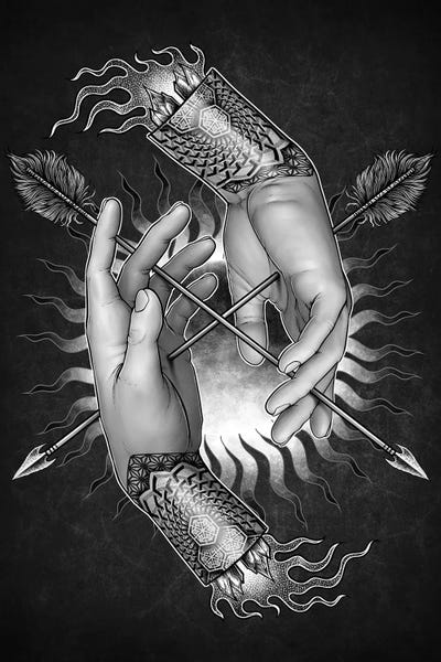 Large Art for Bedroom - Canvas Prints: Old School Tattoo Hands by Winya Sangsorn