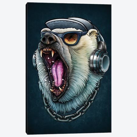 Roaring Polar Bear DJ Wearing Headphones And Sunglasses Canvas Print #WYS222} by Winya Sangsorn Canvas Artwork