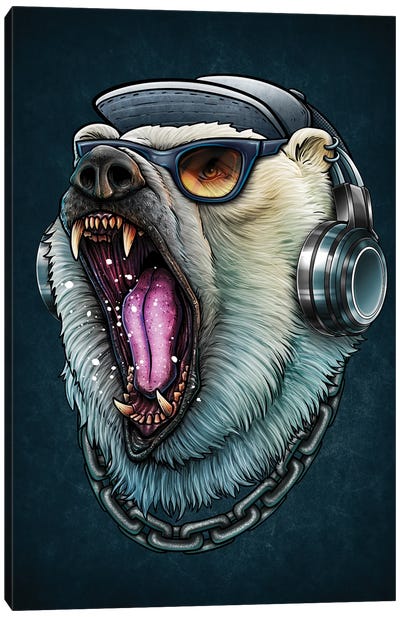 Roaring Polar Bear DJ Wearing Headphones And Sunglasses Canvas Art Print - Polar Bear Art