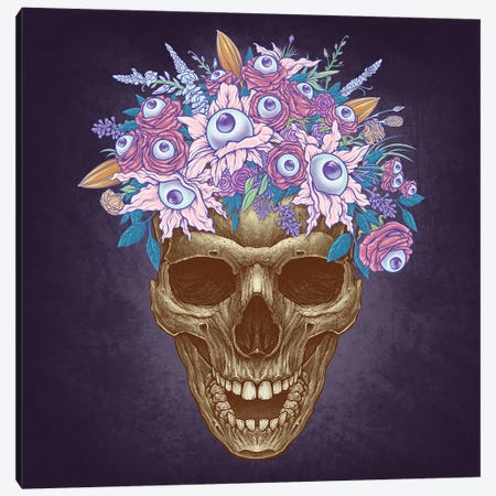 Bones And Botany Memento Mori Skull And Creepy Eyeball Bouquet Canvas Print #WYS228} by Winya Sangsorn Canvas Wall Art