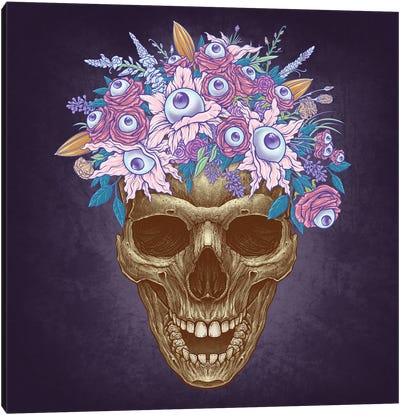 Bones And Botany Memento Mori Skull And Creepy Eyeball Bouquet Canvas Art Print - Winya Sangsorn