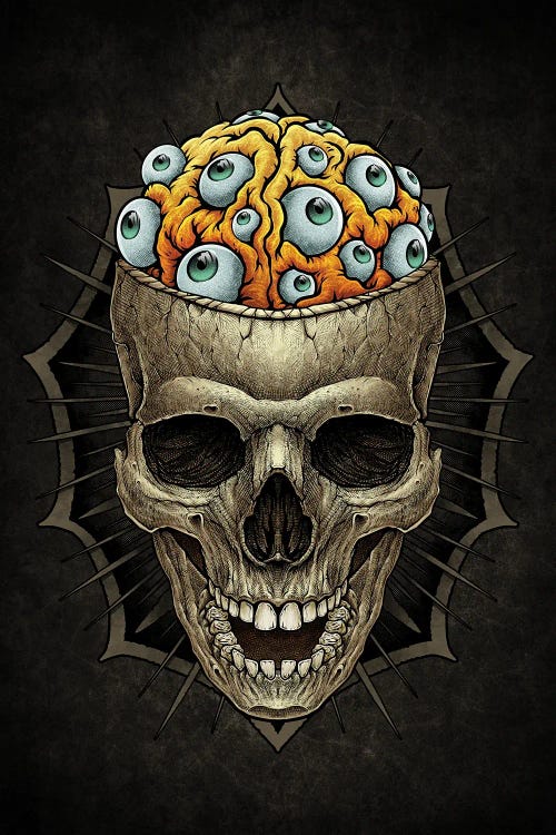 Vintage Skull And Spooky Brain With Eyeball