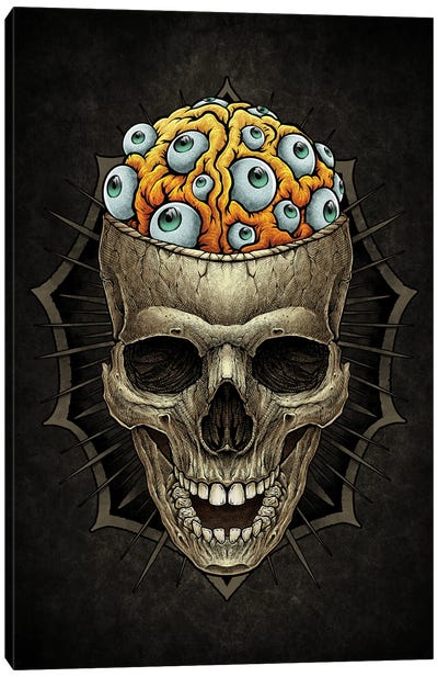 Vintage Skull And Spooky Brain With Eyeball Canvas Art Print - Winya Sangsorn