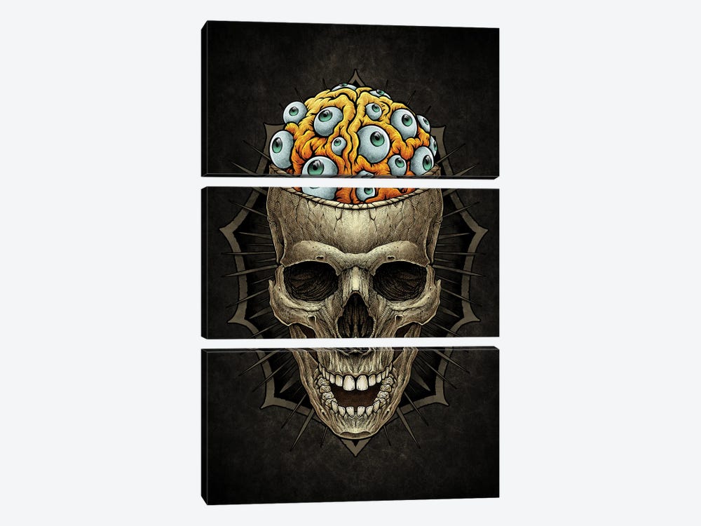 Vintage Skull And Spooky Brain With Eyeball by Winya Sangsorn 3-piece Canvas Wall Art
