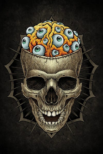 Biology: Vintage Skull And Spooky Brain With Eyeball by Winya Sangsorn