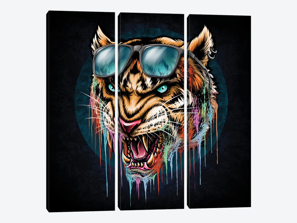 Roaring Angry Tiger by Winya Sangsorn 3-piece Canvas Art Print