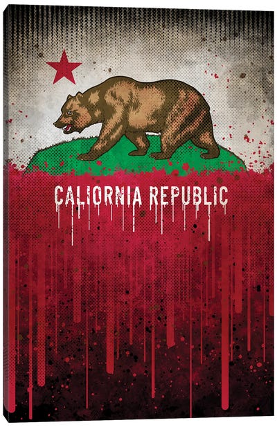 California Bear Flag (Vintage Grunge Style) Canvas Art Print - Grizzly Bear Art