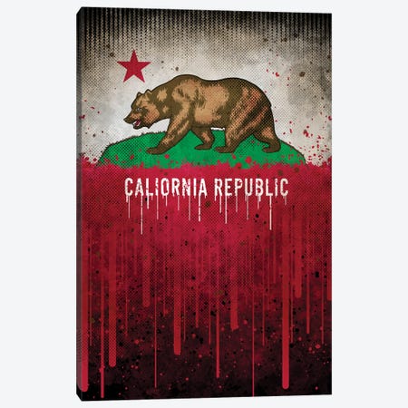 California Bear Flag (Vintage Grunge Style) Canvas Print #WYS245} by Winya Sangsorn Art Print
