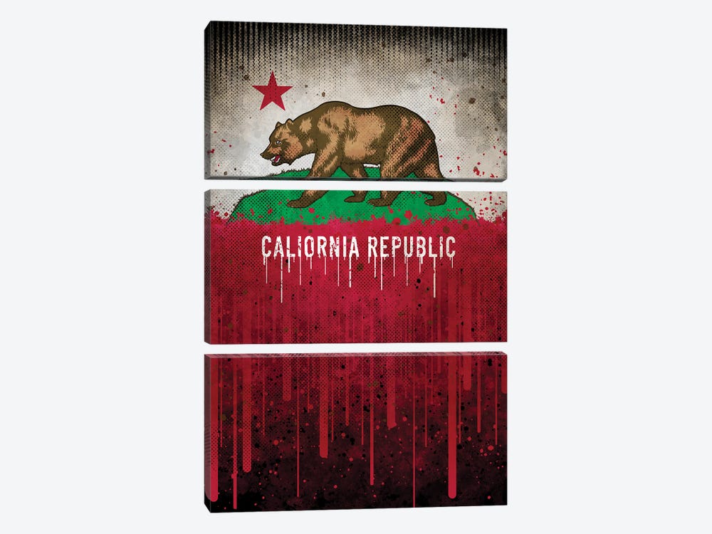 California Bear Flag (Vintage Grunge Style) by Winya Sangsorn 3-piece Canvas Artwork
