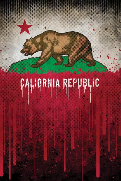 California Bear Flag (Vintage Grunge Style)