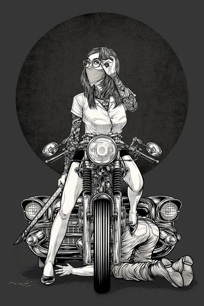 Girl And Motorcycle by Winya Sangsorn art print