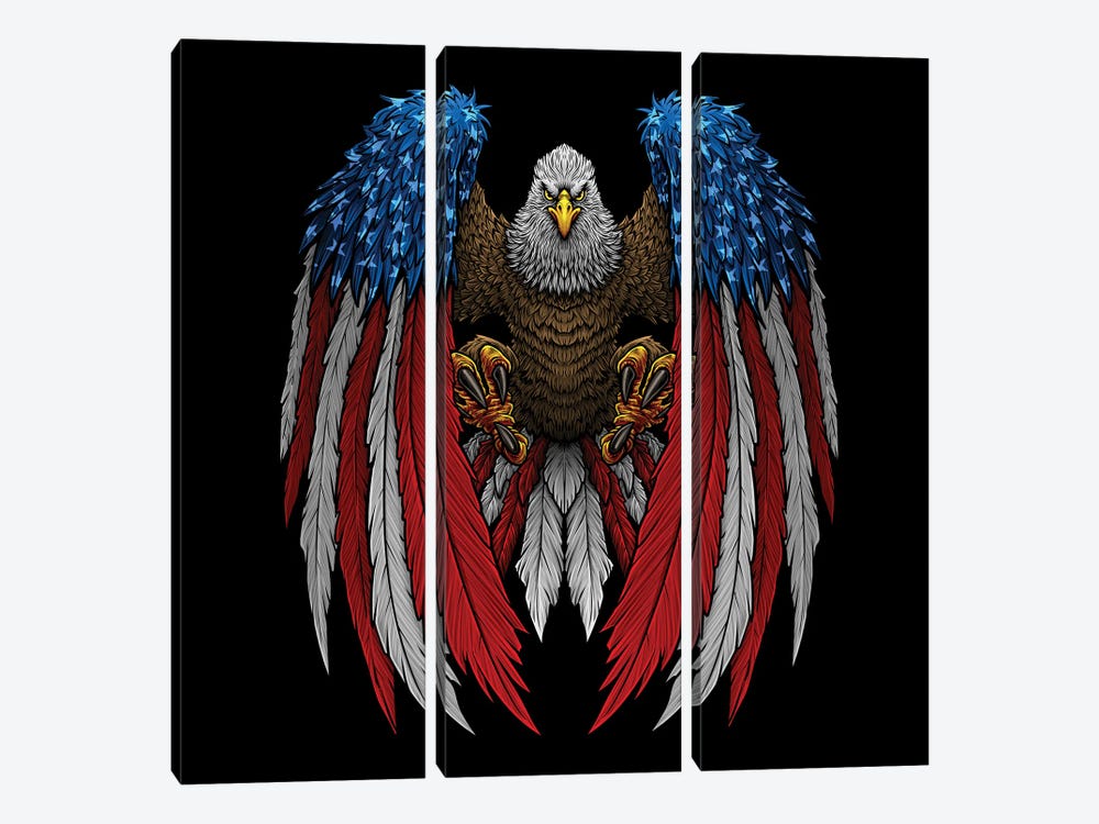 American Patriotic Bald Eagle by Winya Sangsorn 3-piece Canvas Artwork