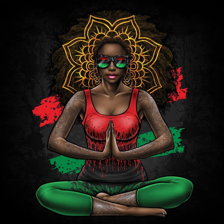 Black Beauty With Afro Love Yoga And Pan African Flag