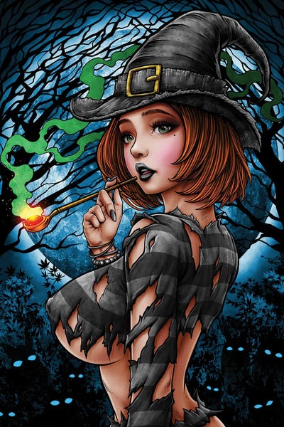 Halloween Witch Anime by Winya Sangsorn framed wall art