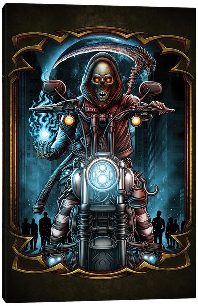 Grim Reaper Motorcycle Canvas Art Print - Skeleton Art